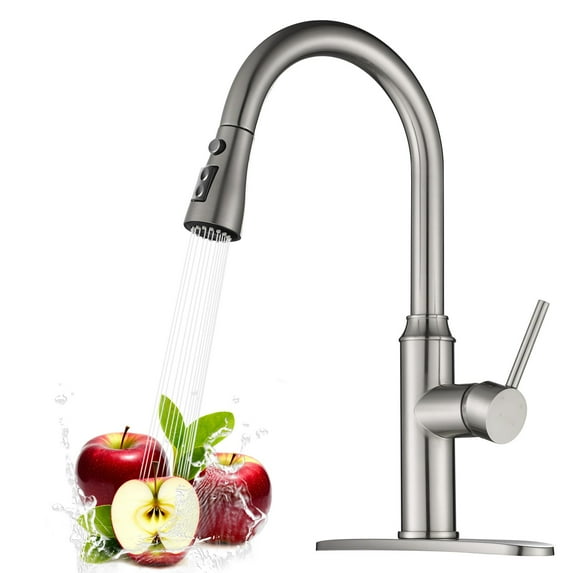 Arofa Kitchen Faucet with Pull Down Sprayer - Brushed Nickel Kitchen Sink Faucets 1/3 Hole Single Handle High Arc Stainless Steel Commercial Modern Faucet A01LY C80