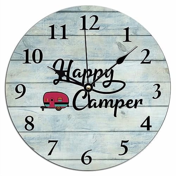 ArogGeld Camper Teal Blue Clocks Happy Camper Red Car Wooden Clock Silent Non Ticking Battery Operated Clocks for Wall for Kitchen Bedroom Office 15x15in New Home Housewarming Gift