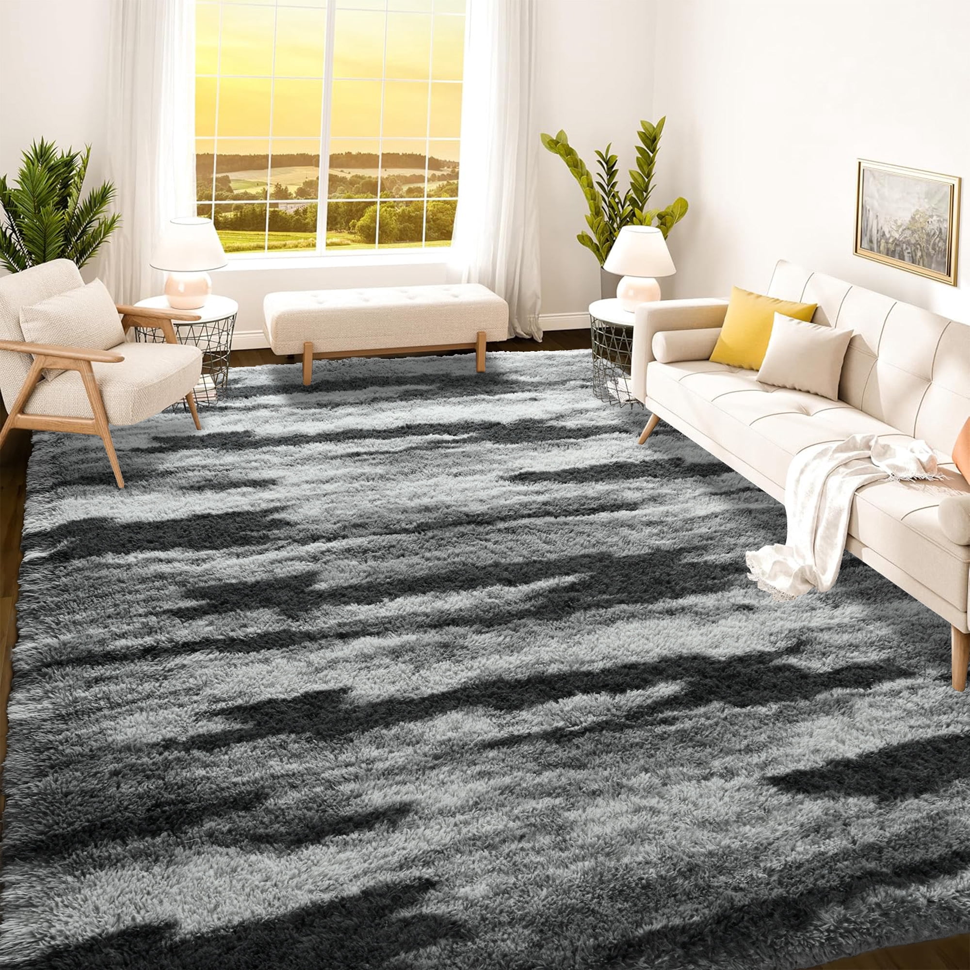 Arogan 4x6 Feet Area Rugs for Living Room Bedroom, Black Soft Fluffy Shaggy Bedside Carpet, Machine Washable Indoor Floor Rug for Kids Home Decor Aesthetic