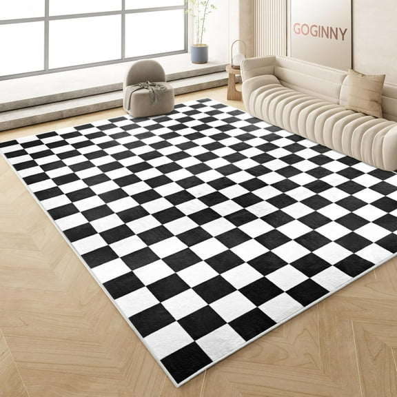Arogan Checkered Area Rug for Living Room Bedroom Washable Rug, Black and White,6' x 9'