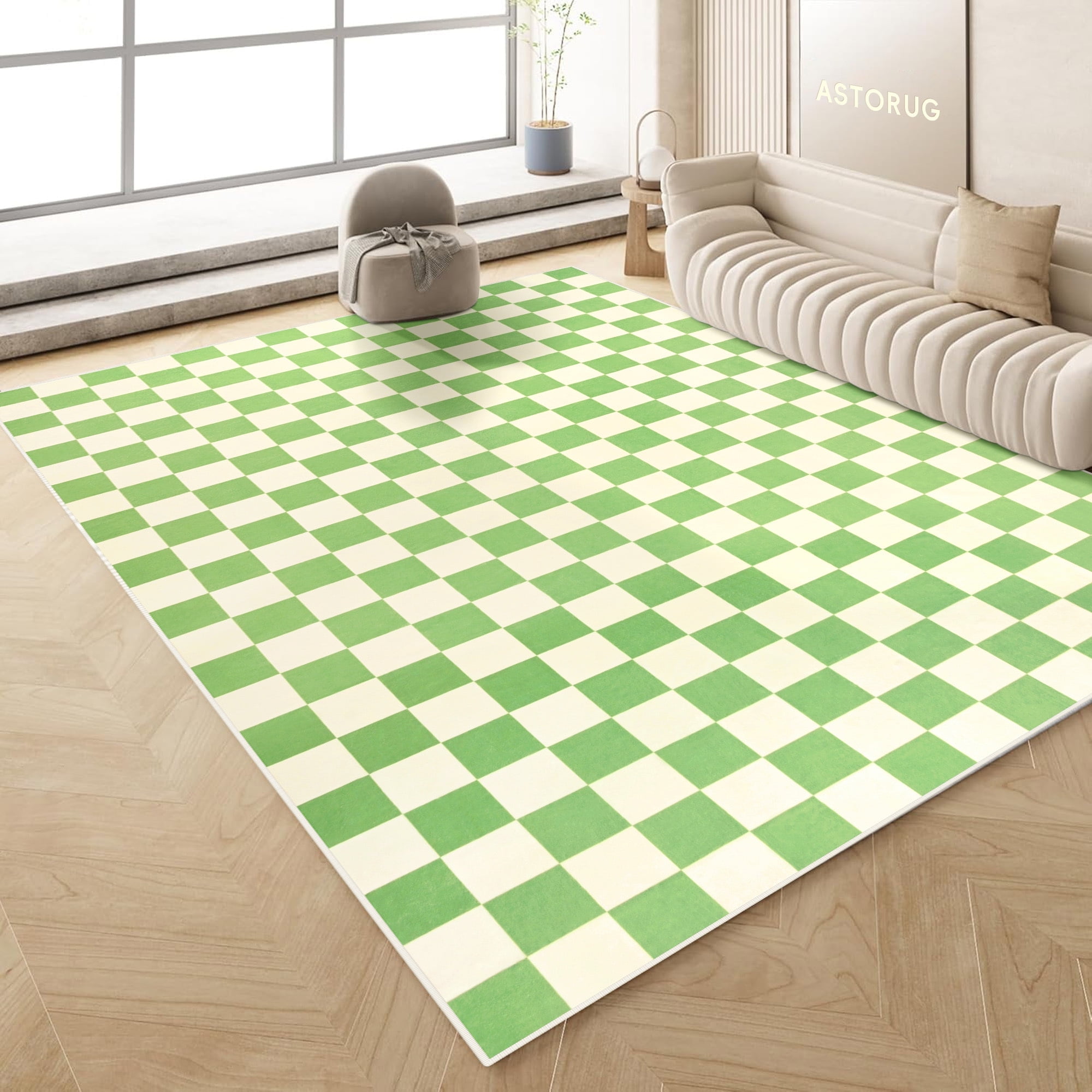 Arogan Checkered Area Rug for Living Room Bedroom Washable Rug, Green,4' x 6'