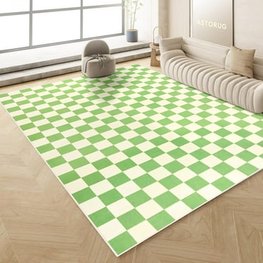 Arogan Checkered Area Rug for Living Room Bedroom Washable Rug, Green,6' x 9'