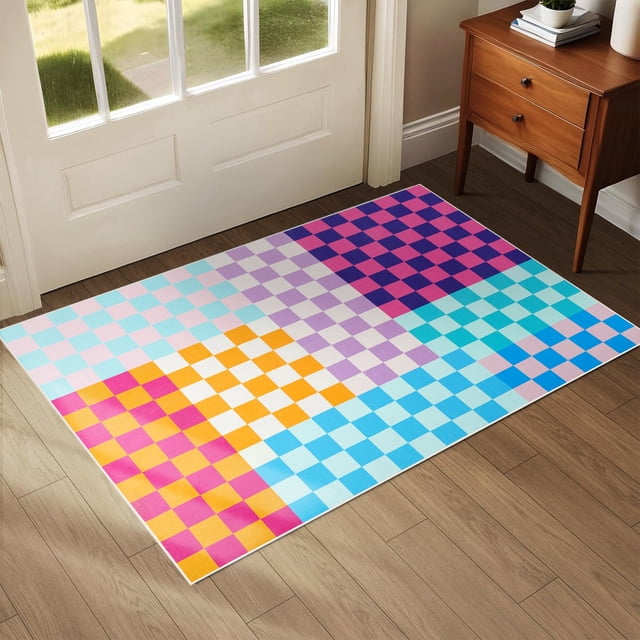 Arogan Checkered Area Rug for Living Room Bedroom Washable Rug, Multicolour,2' x 3'