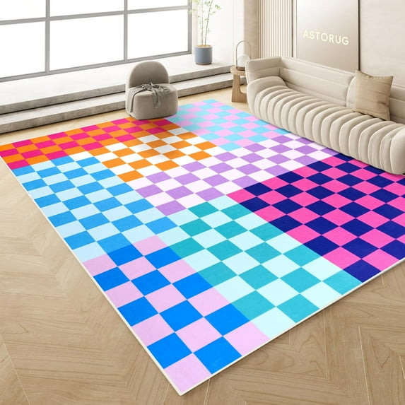 Arogan Checkered Area Rug for Living Room Bedroom Washable Rug, Multicolour,5' x 7'