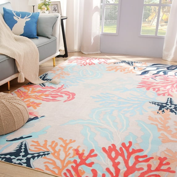 Arogan Coral Ocean Art Rug for Living Room, Bedroom and Children's Room, Beige, 5' x 8'