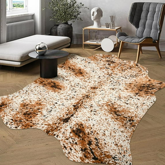 Arogan Faux Cowhide Rug Cow Print Area Rug for Bedroom Living Room Home Decor Western Floor Carpet,5.2'x6.2',Yellow Spots