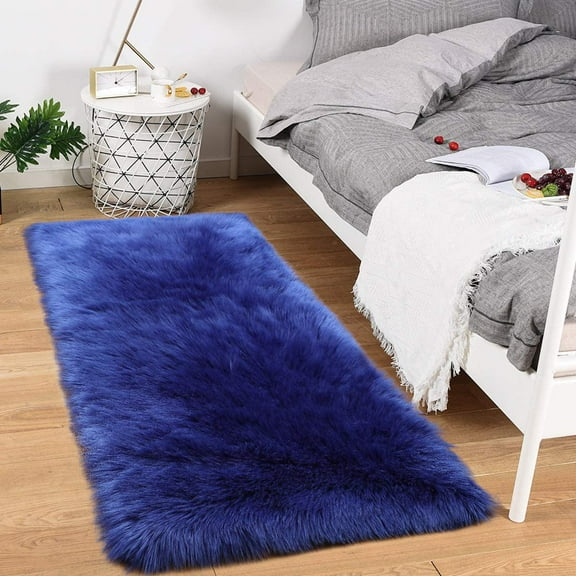 Arogan Fluffy Faux fur Area Carpet for Home Decor, 2' x 3' ,Dark Navy
