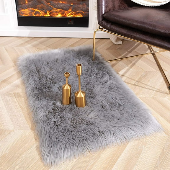 Arogan Fluffy Faux fur Area Carpet for Home Decor, 2' x 3' , Gray