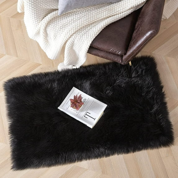 Arogan Fluffy Faux fur Area Carpet for Home Decor, 2' x 4' , Black