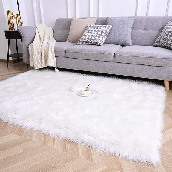 Arogan Fluffy Faux fur Area Carpet for Home Decor, 3' x 5' , White