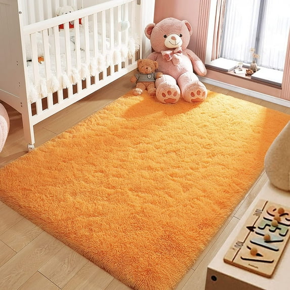 Arogan Fluffy Shaggy Rugs, 4x6 Feet Pink Plush Rugs for Girls Bedroom, Soft Kids Room Carpets, Bedside Rug, Upgrade Non-Slip Rugs for Children Nursery Dorm Home Decor, Orange