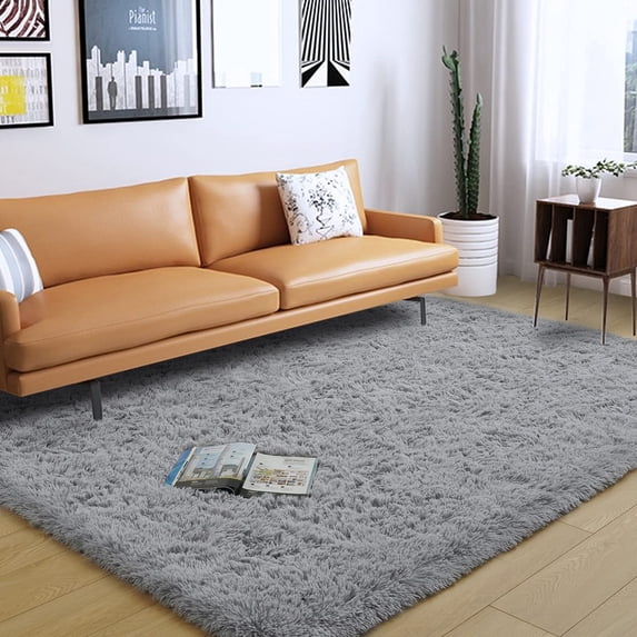 Arogan Fluffy Shaggy Rugs, 5x8 Feet Grey Plush Rugs for Girls Bedroom, Soft Kids Room Carpets, Large Bedside Rug, Upgrade Non-Slip Rugs for Children Nursery Dorm Home Decor, Grey