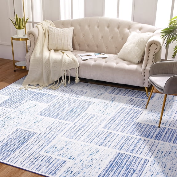 Arogan Geometric Area Rug Bohemian Non-Slip Soft Classroom Rug for Living Room Entryway Kitchen Playroom(4'x 6',Blue)