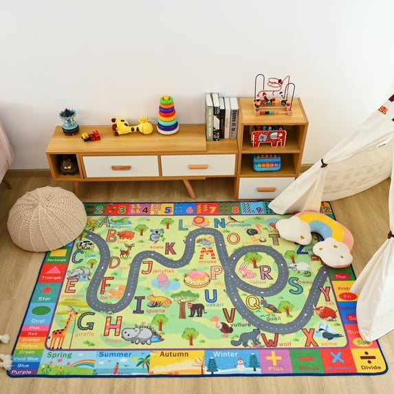Arogan Kids Play Rug ABC Educational Area Rug, Alphabet Numbers Animal Seasons and Shapes Learning Play Carpet for Playroom Nursery Kids Children Bedroom 4x6 ft