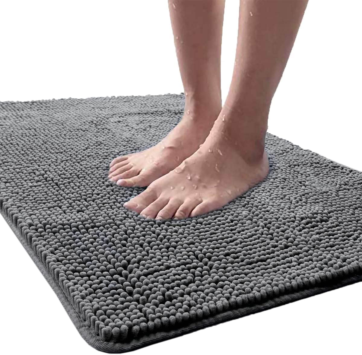 Arogan Luxury Bathroom Rug Shaggy Bath Mat 24 x 36 Inch, Washable Non Slip Bath Rugs for Bathroom Shower, Soft Plush Chenille Absorbent Carpets Mats, Gray
