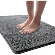 Arogan Luxury Bathroom Rug Shaggy Bath Mat 24 x 36 Inch, Washable Non Slip Bath Rugs for Bathroom Shower, Soft Plush Chenille Absorbent Carpets Mats, Gray