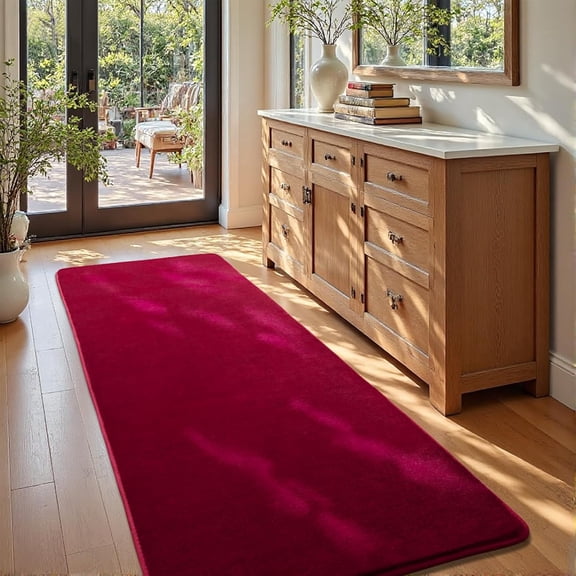 Arogan Modern 2x6 Runner Rug, Burgundy Red Washable Long Hallway Carpet, Non-Slip Memory Foam Mat for Kitchen Bedside Entryway Living Room