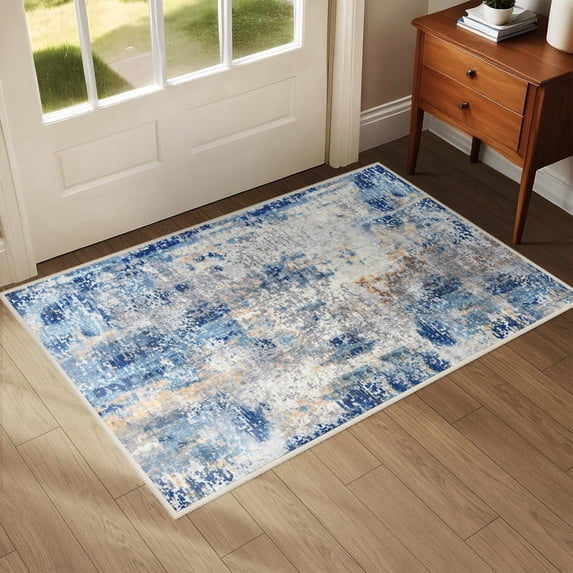 Arogan Modern Abstract Washable Rug for Living Room, Bedroom, Dining Room, Children's Playroom, Blue, 2' x 3'