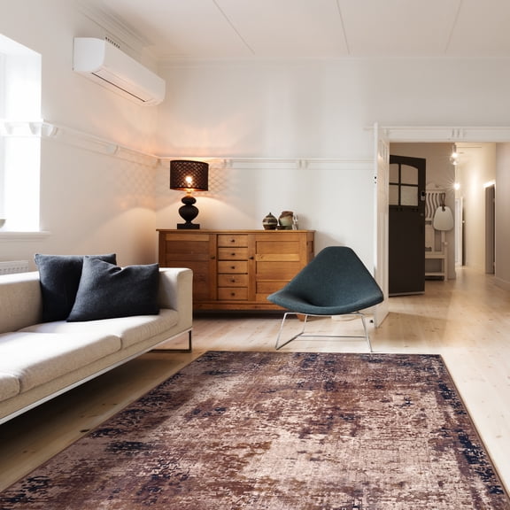 Arogan Modern Abstract Washable Rug for Living Room, Bedroom, Dining Room, Children's Playroom, Brown, 4' x 6'