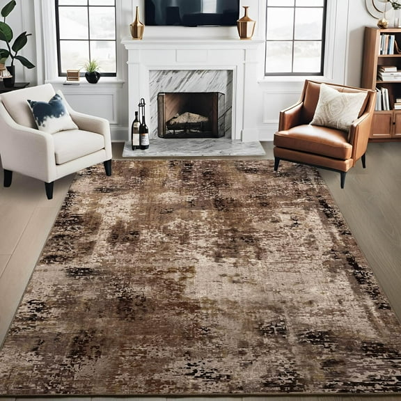 Arogan Modern Abstract Washable Rug for Living Room, Bedroom, Dining Room, Children's Playroom, Brown, 5' x 7'