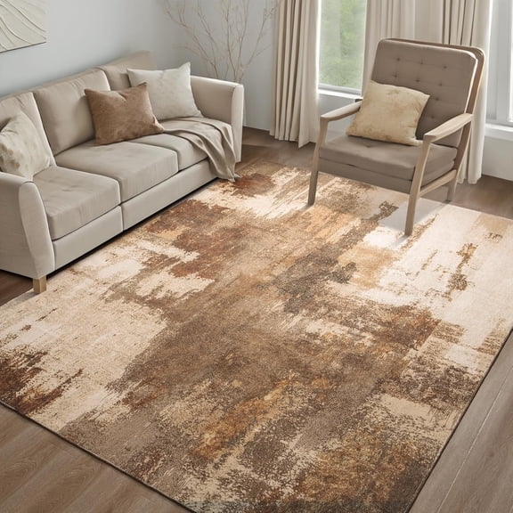 Arogan Modern Abstract Washable Rug for Living Room, Bedroom, Dining Room, Children's Playroom, Brown, 6' x 9'