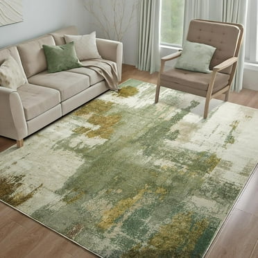Arogan Modern Abstract Washable Rug for Living Room, Bedroom, Dining Room, Children's Playroom, Green, 5' x 7'