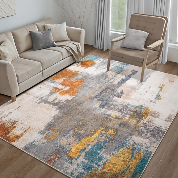 Arogan Modern Abstract Washable Rug for Living Room, Bedroom, Dining Room, Children's Playroom, Multicolor, 6' x 9'