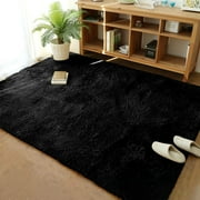 Arogan Modern Soft Fluffy Carpet for Living Room، Bedroom and Children Room، Black، 4x6 .