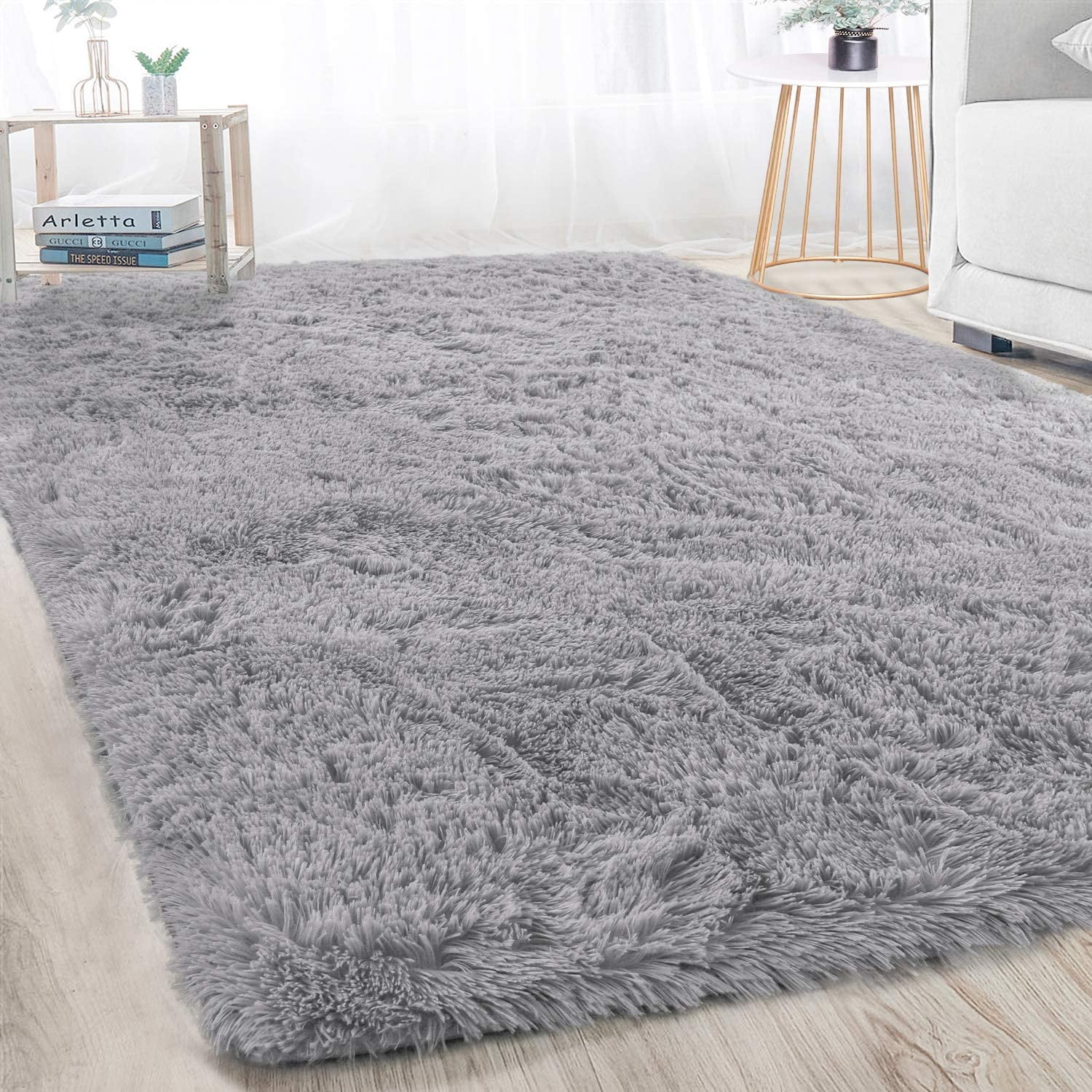 Gray 4' x 6' Synthetic Fur Memory Foam Area Rug