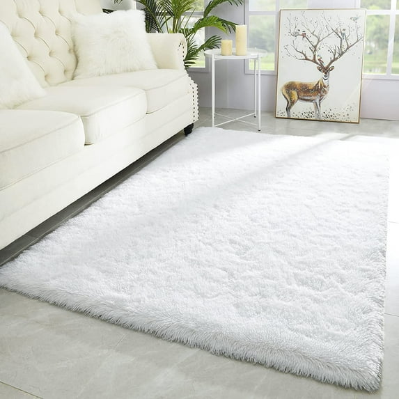 Arogan Modern Soft Fluffy Carpet for Living Room, Bedroom and Children's Room, White, 4'x6 '.