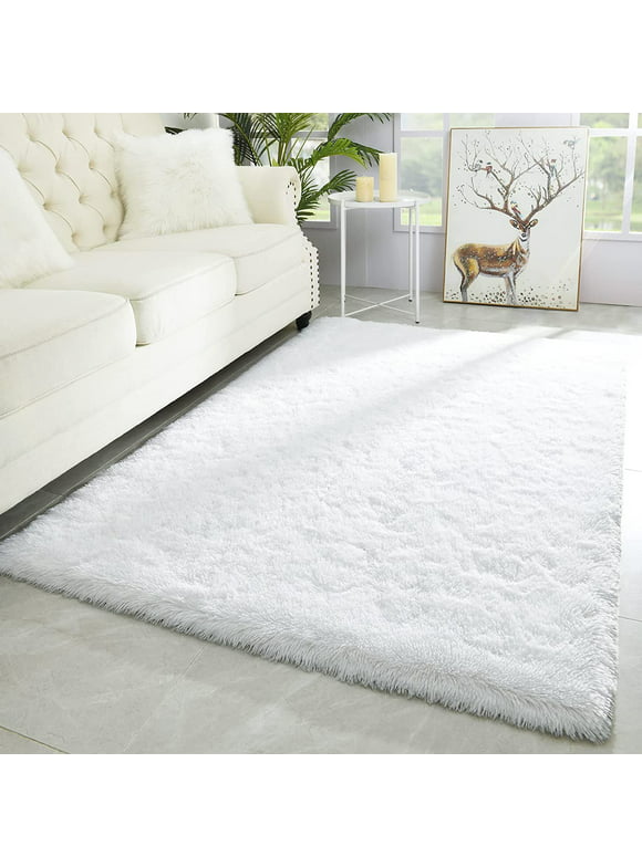 Arogan Modern Soft Fluffy Carpet for Living Room, Bedroom and Children's Room, White, 4'x6 '.