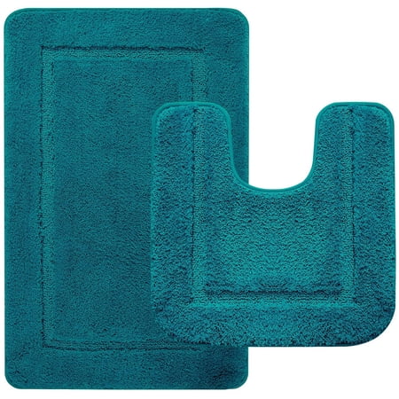 Arogan Soft Bath Mat Set, Includes 20X20inch Super Absorbent Toilet Mat and 21X34inch Microfiber Soft Shaggy Bathroom Rug, Non Slip Mats Carpet Machine Washable