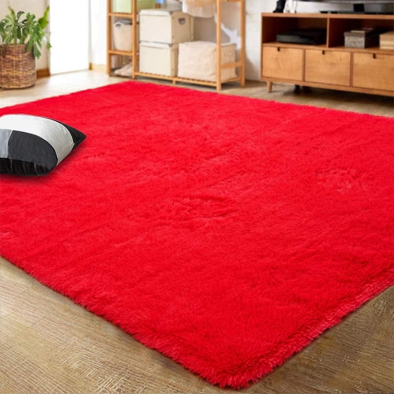 Arogan Soft Fluffy Area Rug Modern Shaggy Bedroom Rugs for Kids Room Nursery Rug Floor Carpets, 3'x 5',Red