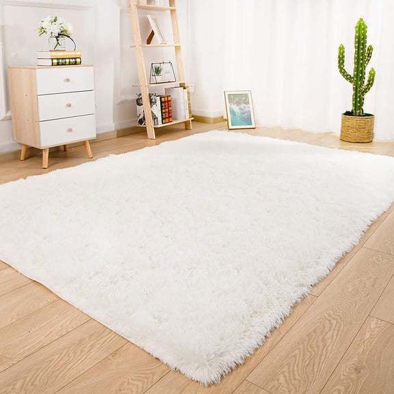 Arogan Soft Fluffy Area Rug Modern Shaggy Bedroom Rugs for Kids Room Nursery Rug Floor Carpets, 4'x 5.3',Cream White