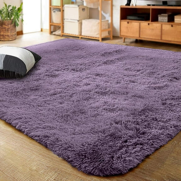 Arogan Soft Fluffy Area Rug Modern Shaggy Bedroom Rugs for Kids Room Nursery Rug Floor Carpets, 4'x 6',Gray Purple