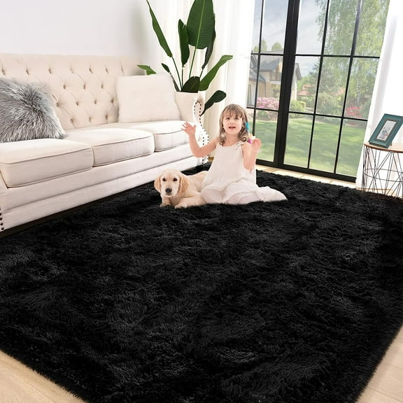 Arogan Soft Fluffy Area Rug Modern Shaggy Bedroom Rugs for Kids Room Nursery Rug Floor Carpets, 8'x 10',Black