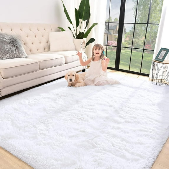 Arogan Soft Fluffy Area Rug Modern Shaggy Bedroom Rugs for Kids Room Nursery Rug Floor Carpets, 8'x 10',White