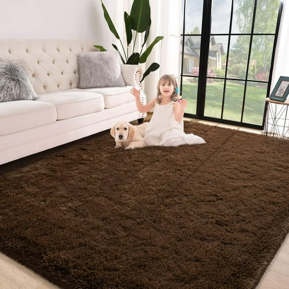 Arogan Soft Fluffy Area Rug for Living Room Bedroom Shaggy Accent Carpets for Kids Girls Rooms,9'x12',Brown