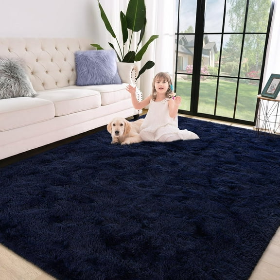 Arogan Soft Fluffy Area Rug for Living Room Bedroom Shaggy Accent Carpets for Kids Girls Rooms,9'x12',Light Navy