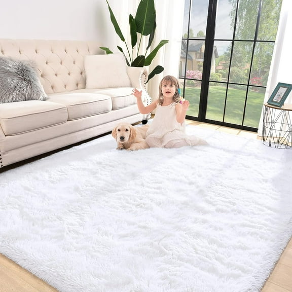 Arogan Soft Fluffy Area Rug for Living Room Bedroom Shaggy Accent Carpets for Kids Girls Rooms,9'x12',White