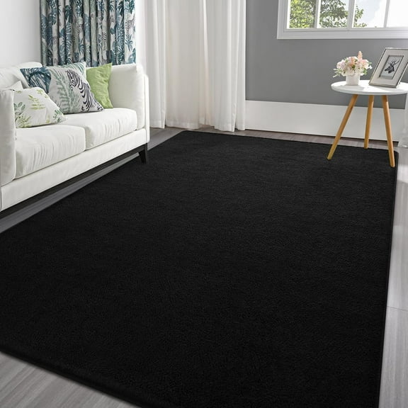 Arogan Soft Low Pile Rug Modern Area Rugs for Bedroom Living Room,Suitable for Boys Girls Teenagers and Adults with Super Soft Touch ,Black ,5' x 7'