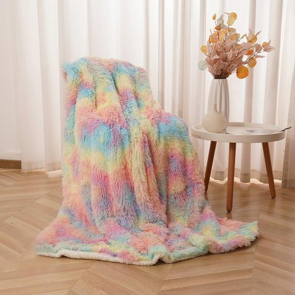 Arogan Super Fluffy Rainbow Blanket For Couch Bed Sofa Girls Kids , 60"x80"