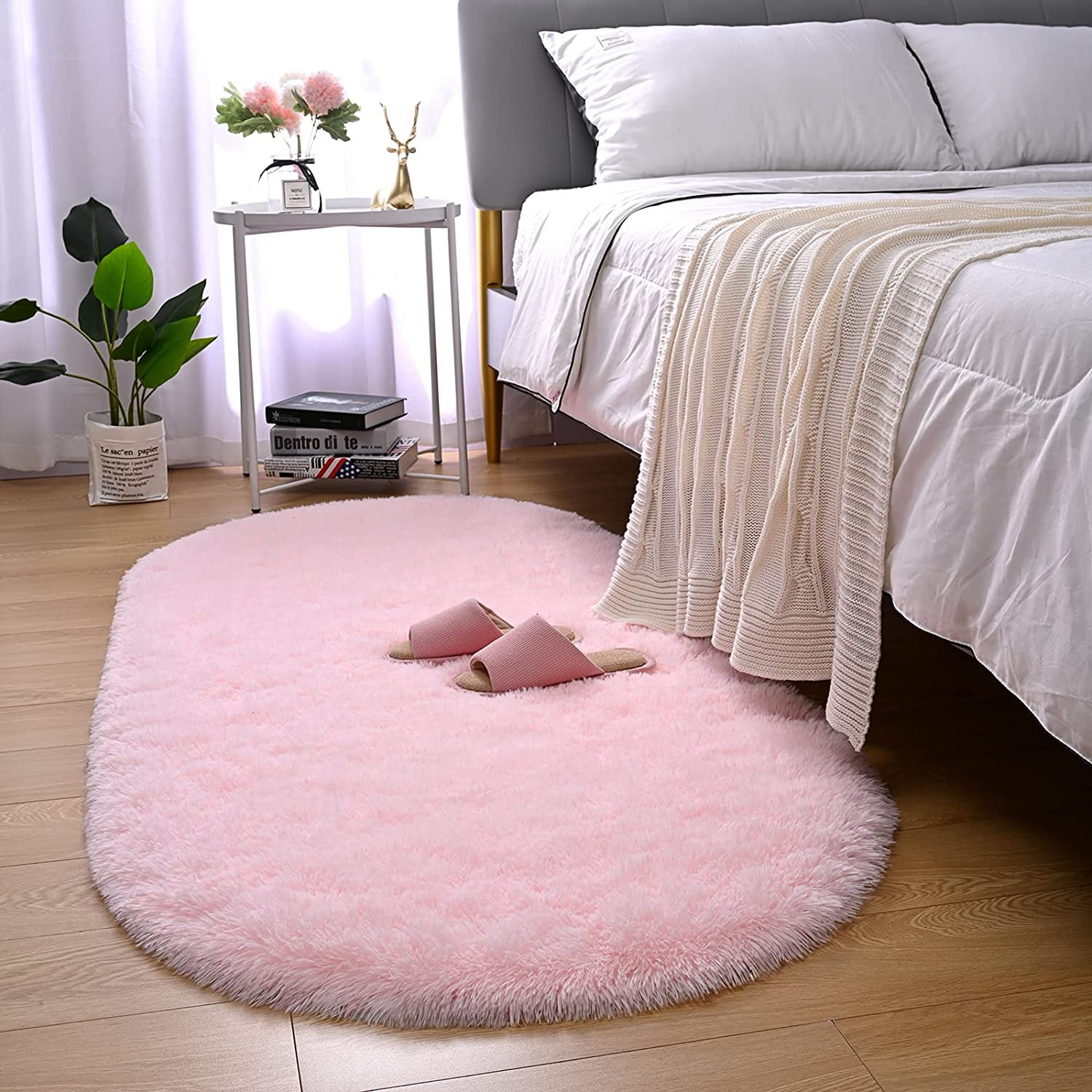 Arogan Super Soft Area Rugs for Bedroom Living Room Nursery Room Fluffy Oval carpet 2.6 x5.3 Pink