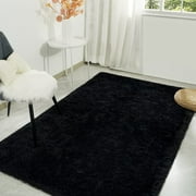 Arogan Super Soft Fluffy Area Rug For Living Room, Shaggy Carpet For Bedroom Nursery Room, 4'x5.3',Black