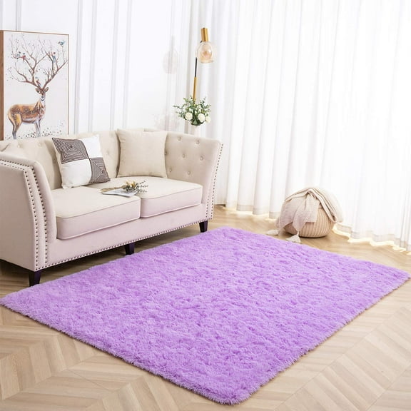 Arogan Super Soft Fluffy Area Rug For Living Room, Shaggy Carpet For Bedroom Nursery Room, 4'x5.3',Purple