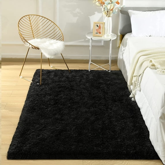 Arogan Super Soft Fluffy Area Rug For Living Room, Shaggy Carpet For Bedroom Nursery Room,6'x9',Black