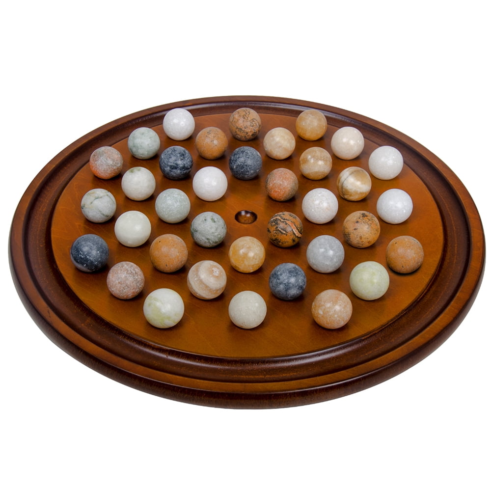 Arolly Handcrafted Solitaire Board Game Set with 36 Natural Marbles -  Mahogany Wooden Finish Authentic Handmade Solitaire Boards