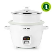 Aroma 20-Cup Rice Cooker & Food Steamer with Bonded Granite Nonstick Ceramic Pop-Up Steam Tray - White