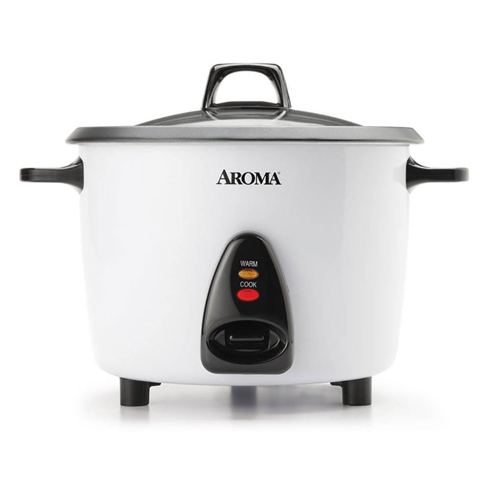 White 5-Quart Electric Non-Stick Rice Cooker with Glass Lid