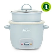 AROMA  4-Cup Cooked, 2-Cup Uncooked Rice Cooker & Food Steamer with Bonded Granite  Nonstick Ceramic & Pop-Up Steam Tray - Blue